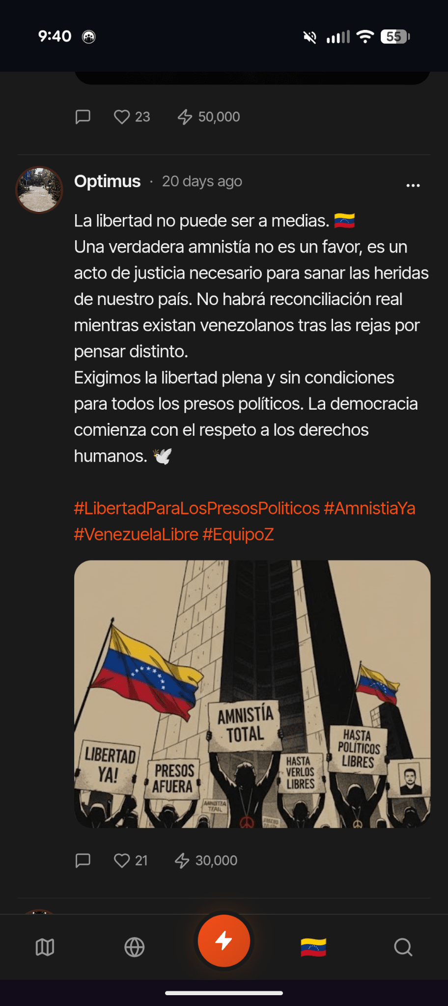 Example post from a Venezuelan activist on Agora