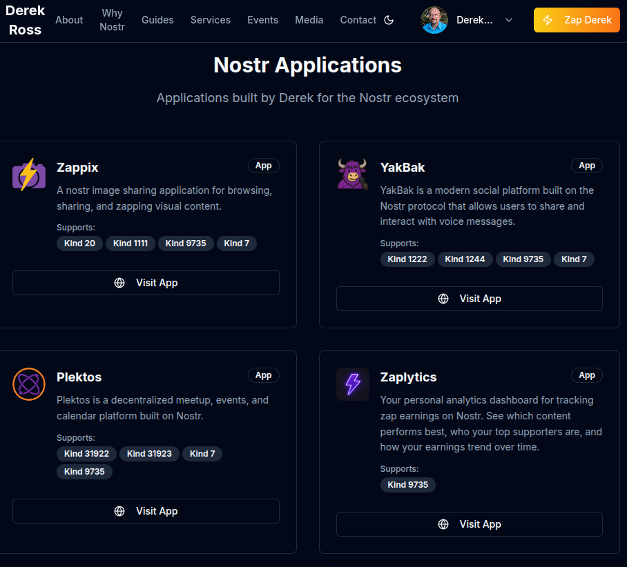 Modern website homepage with sleek design and live Nostr feeds