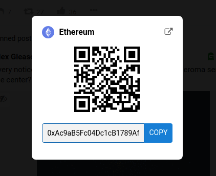 Crypto donation modal window